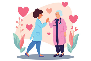 Fototapeta premium doctor give high fife to old woman isolated