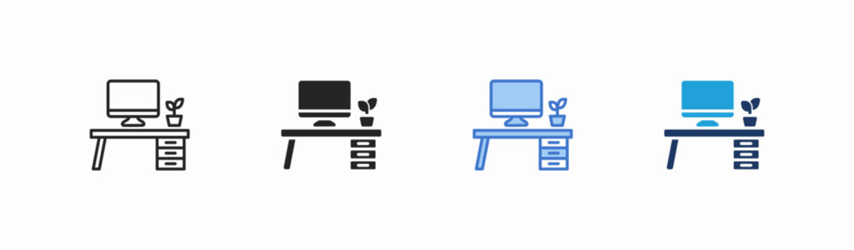 Set of workstation icon collection in multiple style. Icon suitable for web and mobile application