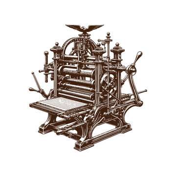 Vintage printing press machine with eagle emblem
