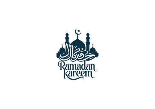 Ramadan Mubarak Greeting logo, reative Minimal Islamic Icon design, Mosque and Crescent Moon Islamic Symbol vector design  