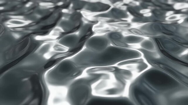 Dynamic silver liquid metal surface background abstract reflective chrome texture with flowing wavy pattern high technology modern design concept
