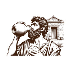 Man drinking from ancient vessel