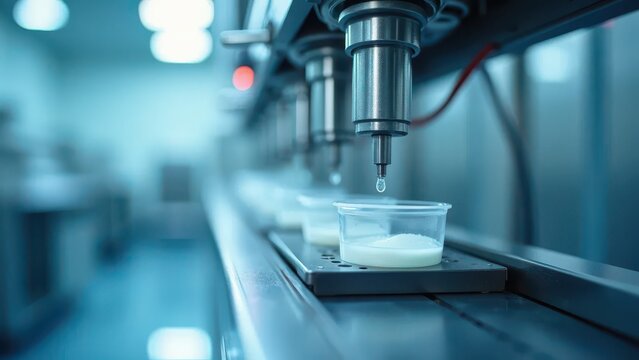 Aseptic Processing: Filling line operating inside cleanroom facility
