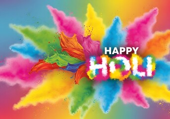 A vibrant and colorful celebration of the Holi festival with powder explosion