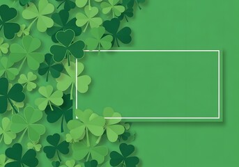 A vibrant green background with shamrocks and a white rectangle frame