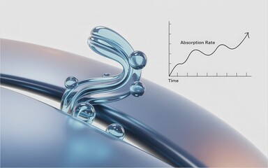 Naklejka premium A close-up of a sleek, metallic surface with a 3D illustration of molecules being absorbed, accompanied by a graph showing the absorption rate over time