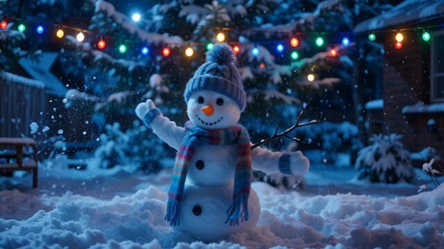 Magical Winter Wonderland Snowman Celebrates Christmas Eve