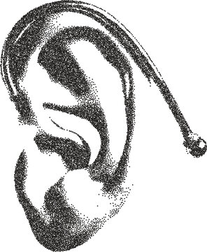 Ear y2k retro stipple art hearing brutalist halftone vector png transparent, auricle 2000s photocopy effect tattoo aesthetic
