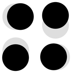 Set of four black circles with soft gray shadows on white background.