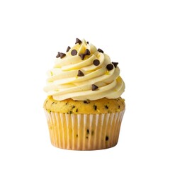 Delicious chocolate chip cupcake with creamy frosting