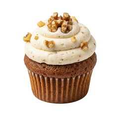 Delicious cupcake with creamy frosting and walnuts on top