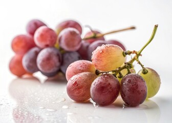 Fresh Grapes with Water Droplets on Reflective Surface for Healthy Food Concept