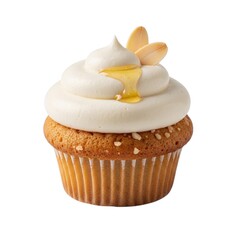 Delicious cupcake with white frosting and honey on top