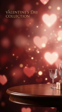 Imagen comercial de San Valent&iacute;n con fondo rom&aacute;ntico y elegante, corazones y luces suaves, dise&ntilde;o moderno con espacio para texto, ideal para campa&ntilde;as publicitarias, promociones y marketing digital.