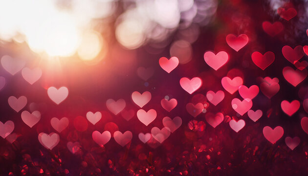 Imagen comercial de San Valent&iacute;n con fondo rom&aacute;ntico y elegante, corazones y luces suaves, dise&ntilde;o moderno con espacio para texto, ideal para campa&ntilde;as publicitarias, promociones y marketing digital.