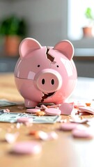 Broken Piggy Bank - Financial Loss and Economic Hardship Concept.