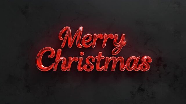Merry Christmas glossy 3D text neon effect red lettering on dark black textured background luxury holiday greeting design banner