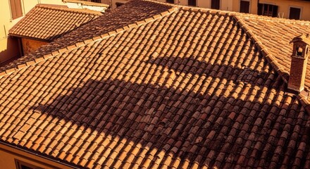 Terracotta Roof Tiles with Shadows. Concept featuring roof, terracotta, tiles, shadows, sunlight.