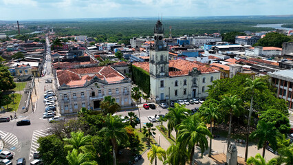 Obraz premium Government House In Joao Pessoa Paraiba Brazil. Aerial View Of A Bustling City With High(Rise Buildings And Traffic. Business Sky Downtown Cityscape. Business Backgrounds Panorama.