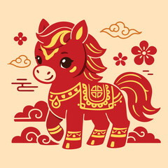 Naklejka premium Traditional Red and Gold Chinese New Year Horse Vector – Lunar Zodiac Animal Illustration