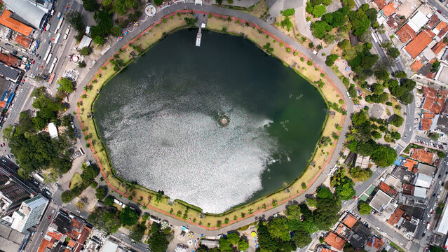Solon De Lucena Lake In Joao Pessoa Paraiba Brazil. Breathtaking Aerial Landscape Of Famous Leisure Park Of The City. Business Sky Downtown Cityscape. Business Panning Wide. Joao Pessoa Paraiba.