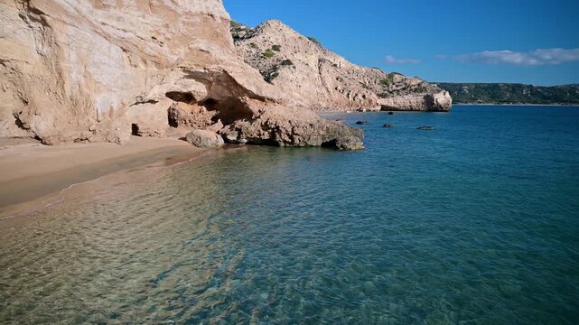 Rocky Shore and Clear Water at Fourni Beach Near Monolithos in Rhodes, Greece