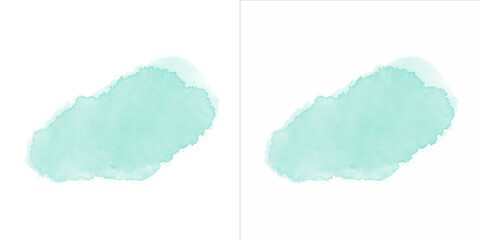 Pair of light aqua watercolor blobs isolated on white, fresh abstract paint splashes for design