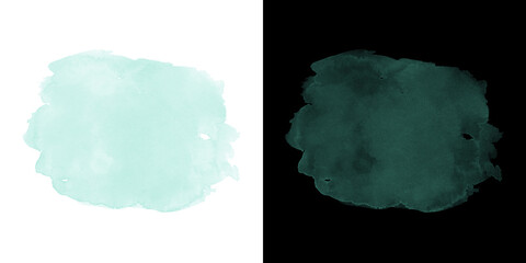Cool mint green watercolor splash shape isolated on white and black backgrounds, fresh abstract background element