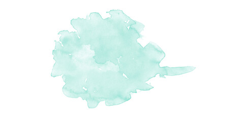 Textured teal watercolor stain, abstract organic shape for creative design projects, isolated on a white backdrop.