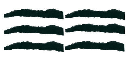Six Horizontal Torn Dark Paper Strips with Rough Edges on a Black Background