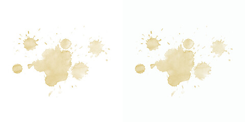 Brown coffee or tea stains on white background, realistic watercolor splashes, perfect for grunge or messy design elements