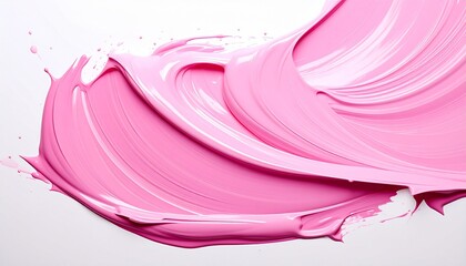 Abstract Pink Paint Smear with Glossy Texture on White Surface