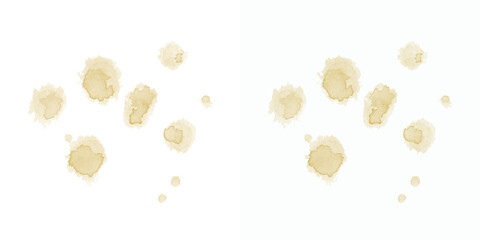 Set of scattered brown watercolor splotches and drips on white, ideal for organic textures and distressed design elements