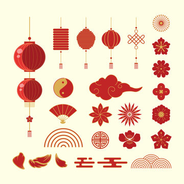 Chinese lanterns and auspicious symbols collection