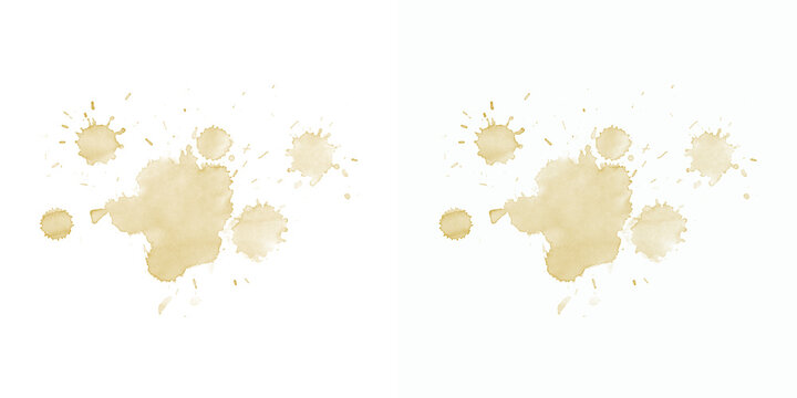 Brown coffee or tea stains on white background, realistic watercolor splashes, perfect for grunge or messy design elements