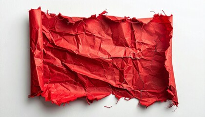 Torn Red Paper Roll with Jagged Edges on White Background