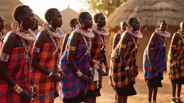 African Tribe Women Perform Traditional Dance in Rural Village