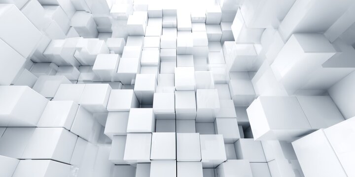 White 3D cubes stacked disorderly.