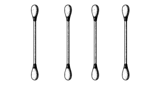 Illustration of four black and white cotton swabs in a vertical pattern