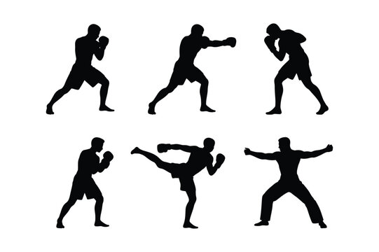 Boxing and Kickboxing Silhouettes: Combat Sports