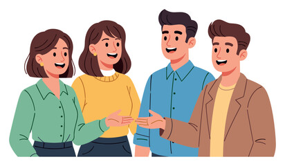 Fototapeta premium Diverse group of happy cartoon adults socializing and engaging in conversation