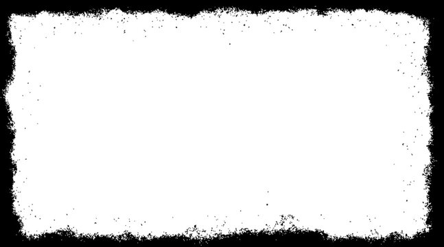 Grunge frame vector. Scratchy eroded edge vintage border with rough texture and cracks. Dirty black brush strokes. Distressed punk poster element and abstract photo frame for creative visuals.