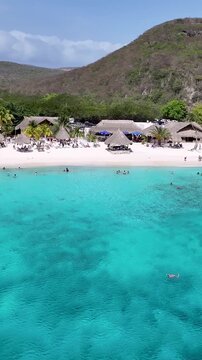 Cas Abao Beach At Willemstad In Netherlands Curacao. Island Beach. Blue Sea Landscape. Willemstad At Netherlands Curacao. Tourism Background. Nature Seascape.