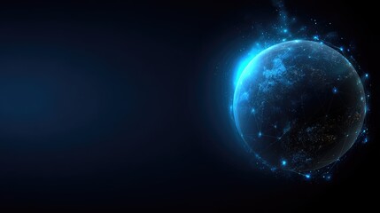 Visual of Earth from space highlighting city lights across Africa and Europe against a dark background during early morning