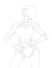 Robotic girl in a bikini, featuring a clear contour outline against a white background