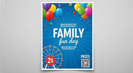 Naklejka premium Family day celebration background with colorful balloons and ferris wheel