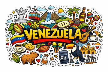 Fototapeta premium Venezuela Hand-Drawn Cartoon Doodle Illustration – Funny Latin American Design