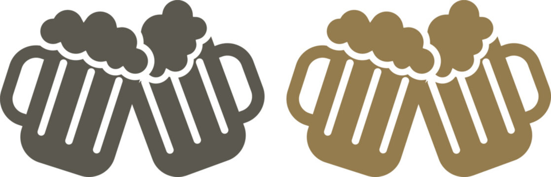 Beer mug icon set. Alcoholic beverage menu collection. Labeled visualization with various glasses styles for lager, pilsner, ale, dunkel and porter drinks.