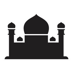 Symmetrical mosque silhouette with central dome and multiple minarets representing taj mahal style architecture for islamic heritage and travel tourism concepts