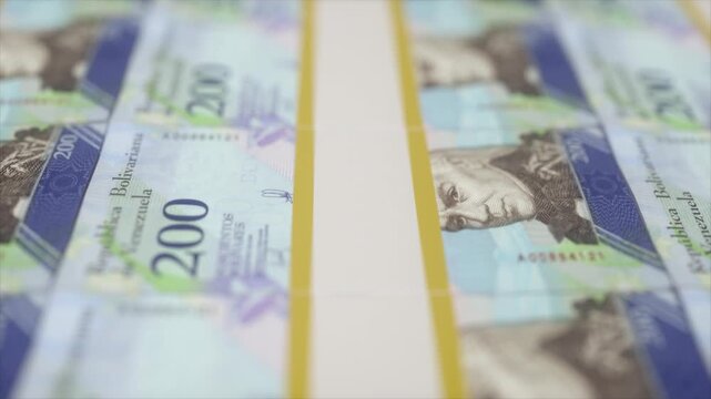 Stack of Venezuelan 200 Bolivar Banknotes With Shallow Depth of Field